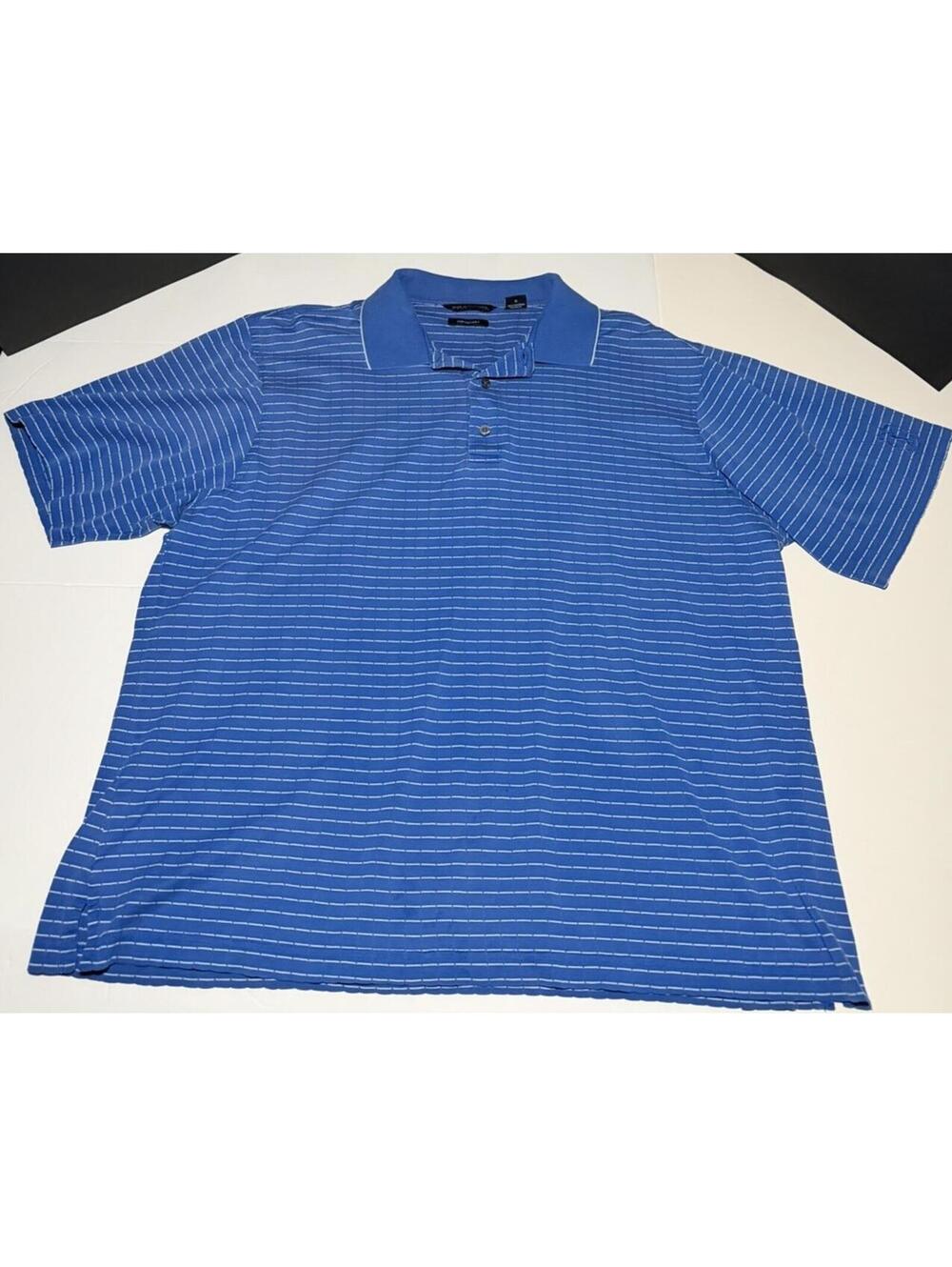 PGA Tour Men's Golf Shirt, Size Large, Blue Striped, Cotton Short Sleeve